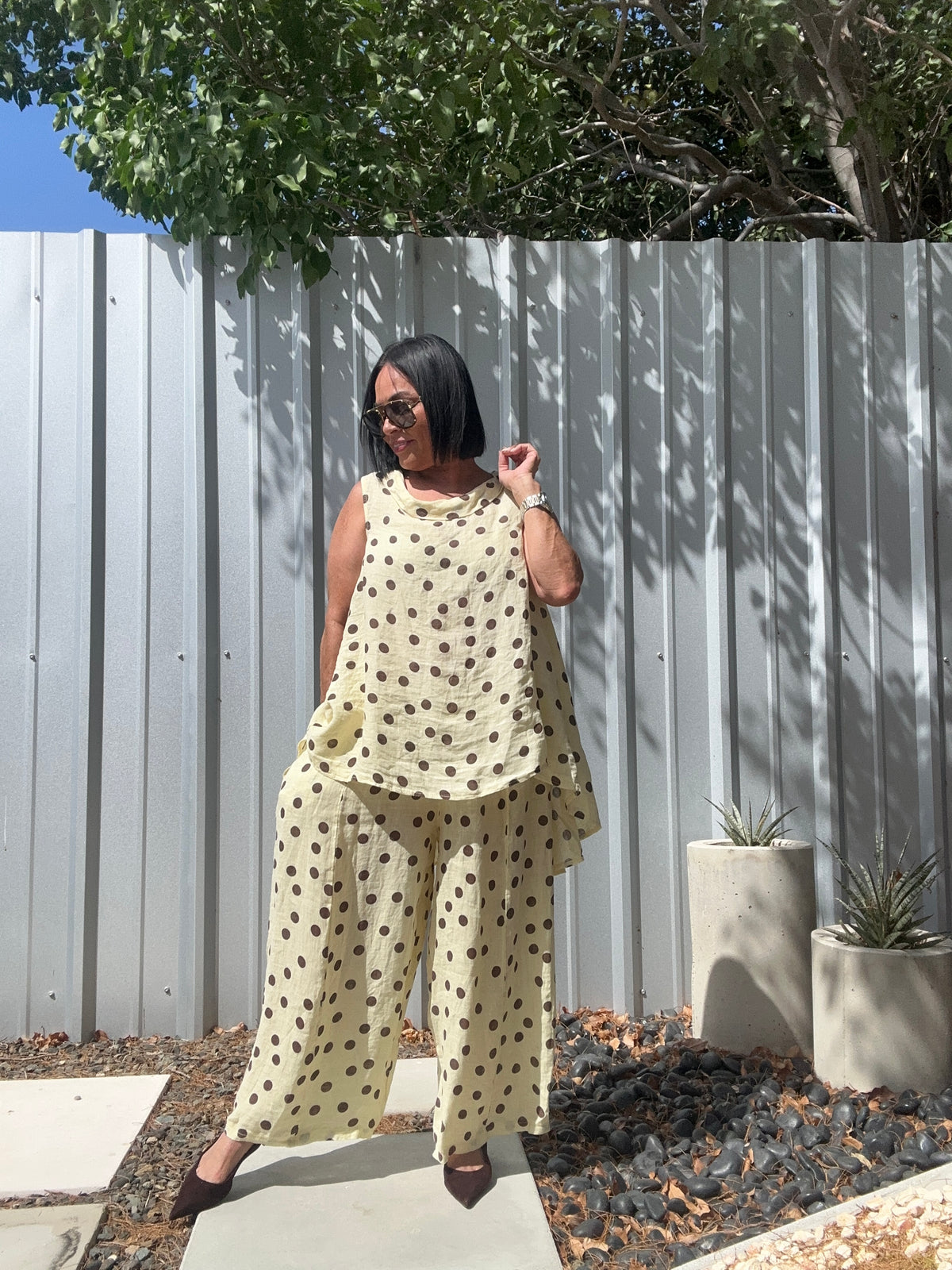 Polka Dots Linen Pants Set
