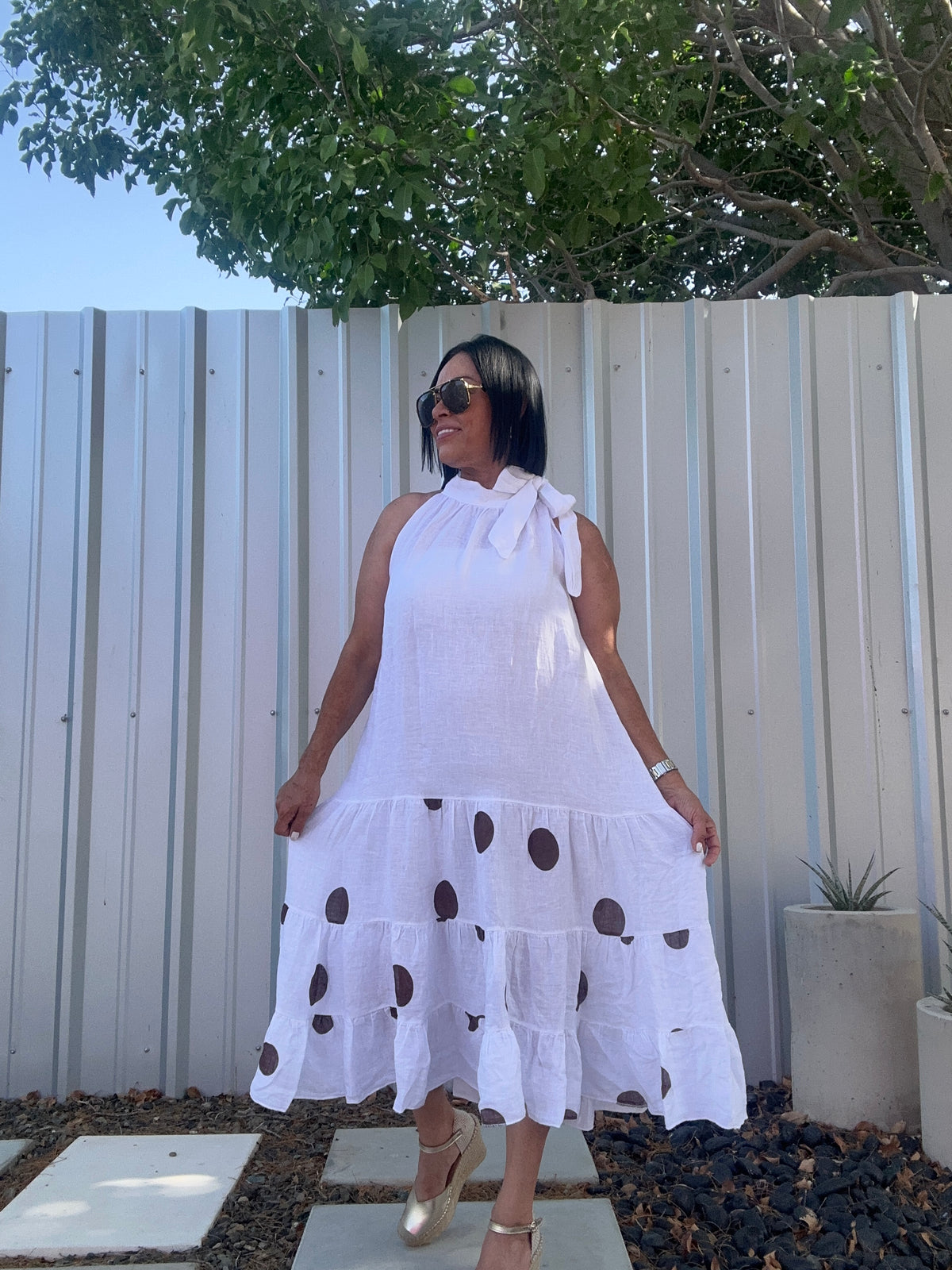 Linen Polka Dot Dress