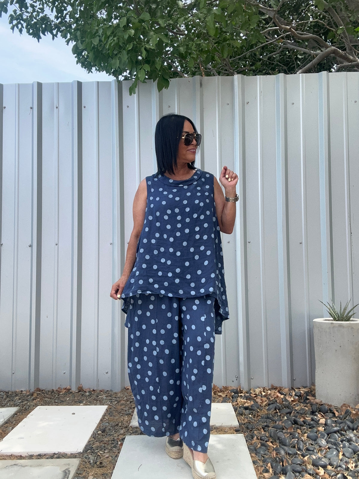 Polka Dots Linen Pants Set
