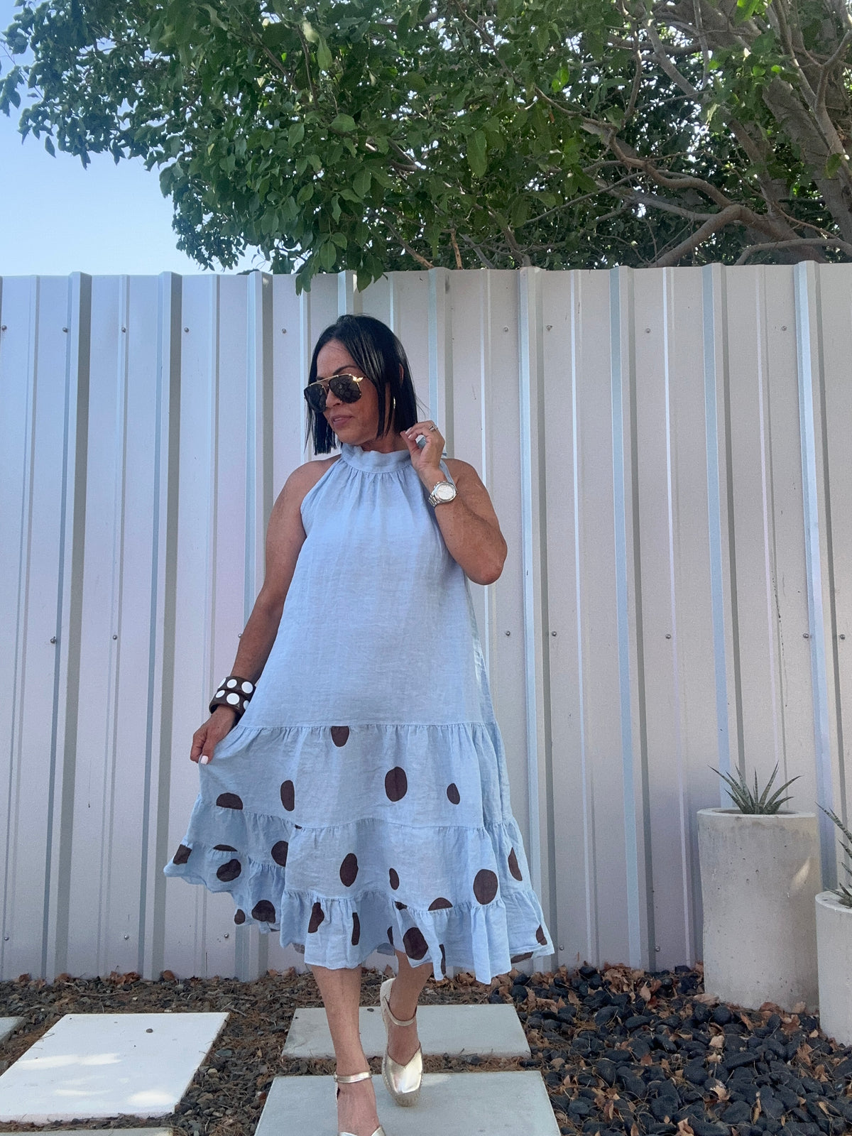 Linen Polka Dot Dress
