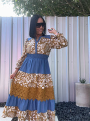 Caramel Denim Lace Dress