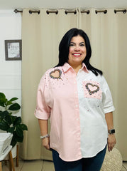 Curvy Top Denim White/Pink White