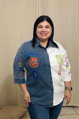 Curvy Cool Denim White Top