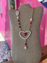 Red Heart Pearl Necklace